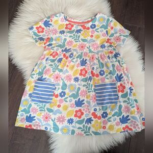 Mini Boden Short Sleeve Floral Twirl Dress Blue Striped Pockets 11-12y